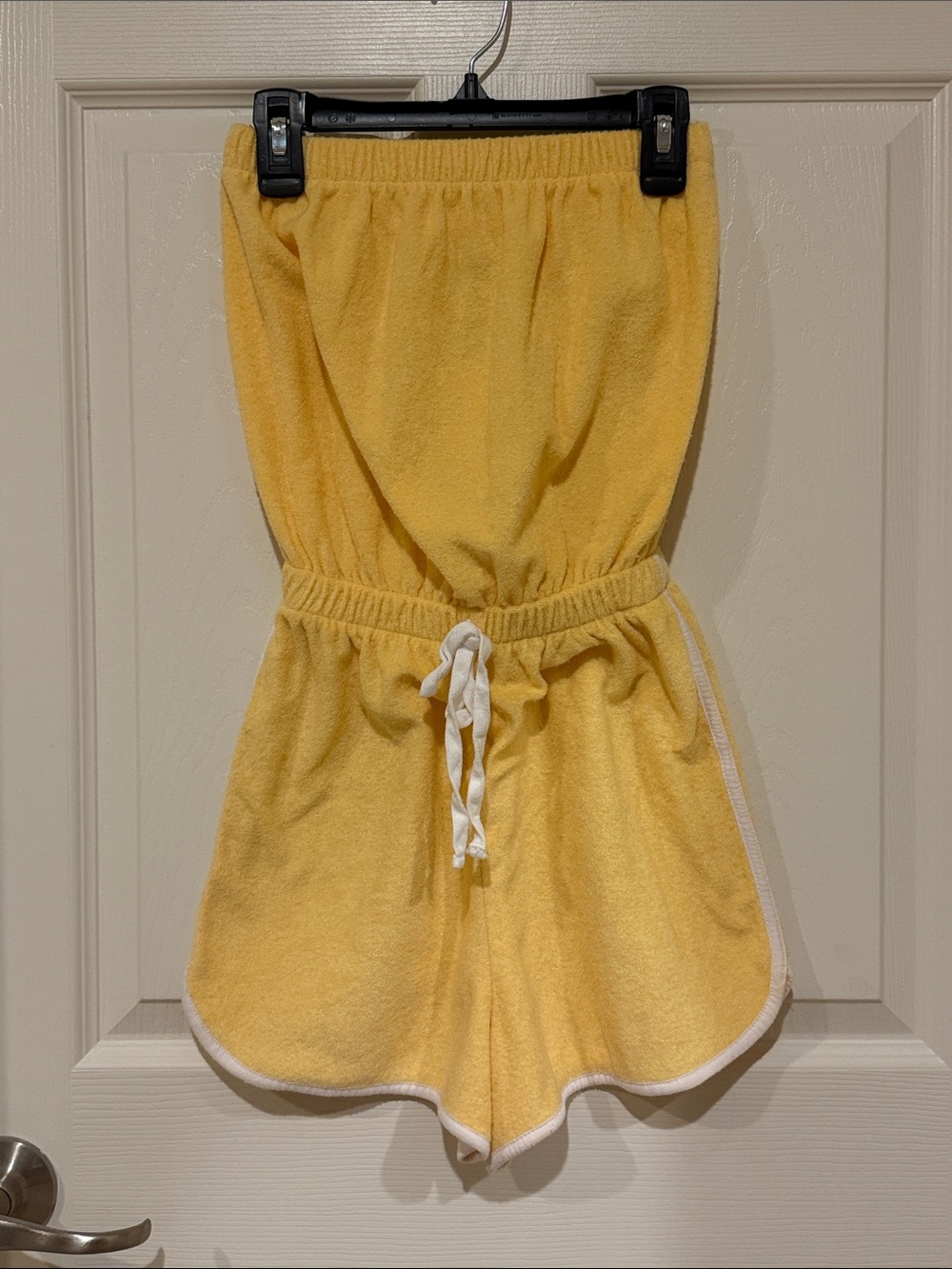 SO Yellow Terry Knit Strapless Romper with Drawstring